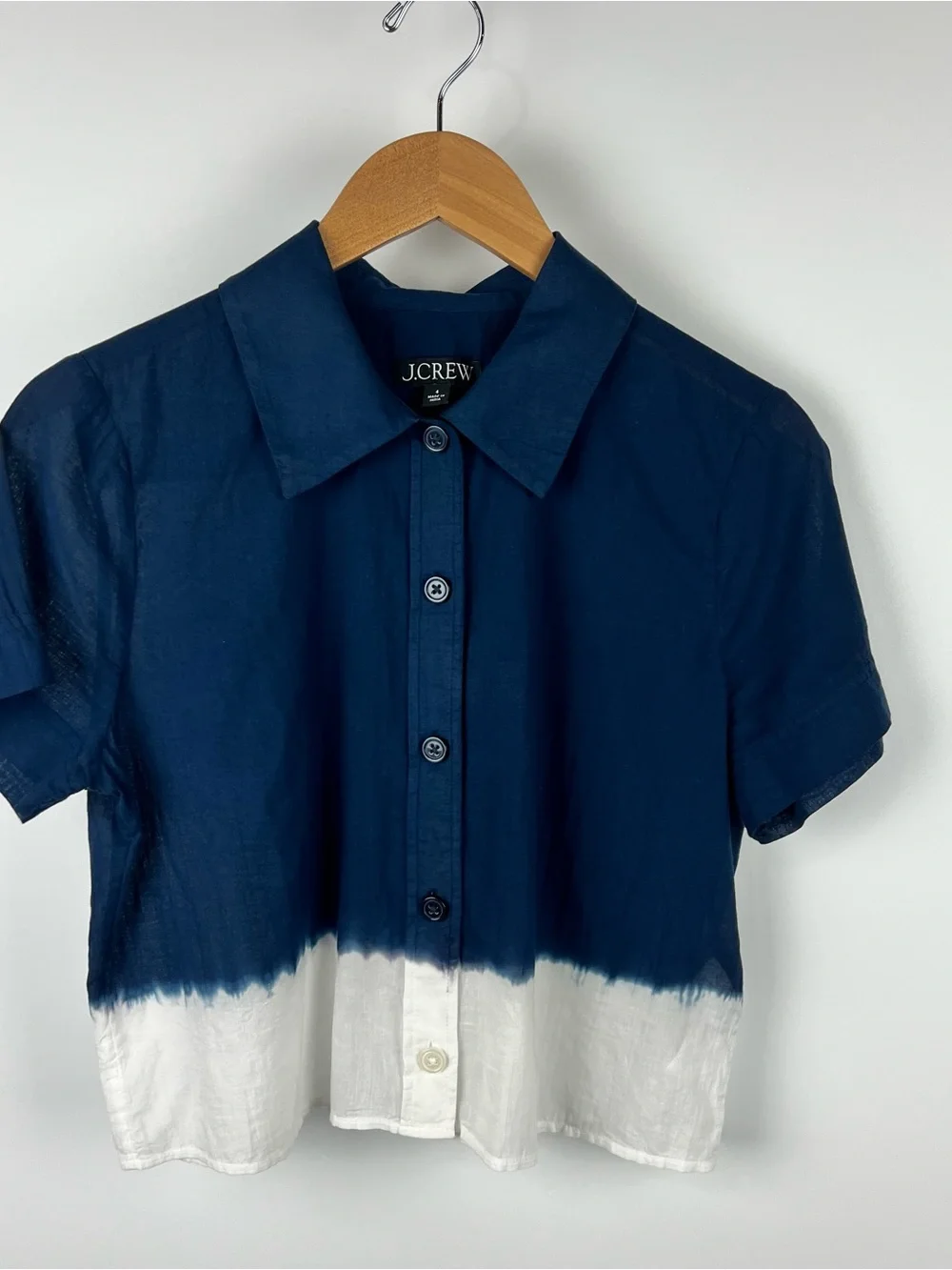 J. Crew Dip-Dyed Gamine Short Sleeve Cotton Button Down Shirt 2024 Blue White 4